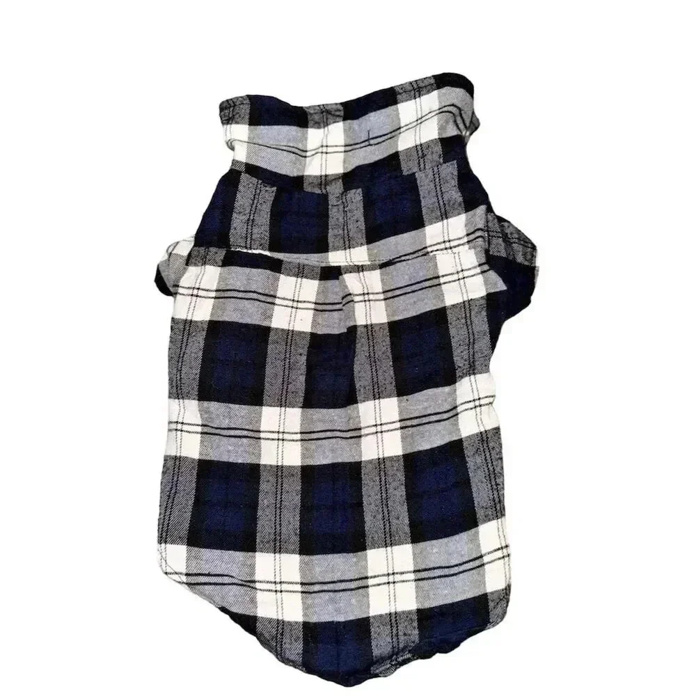 Dog Plaid Collar Shirt Blue/Black/White plaid Flannel Pet Apparel Medium